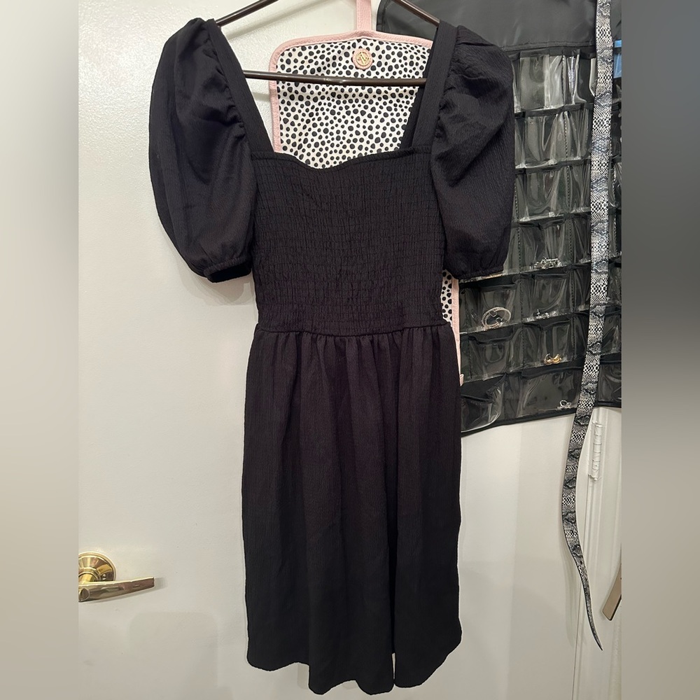 Black puff shoulder dress